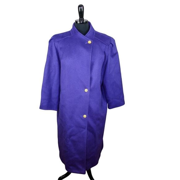 Vintage 80s Concept II Long Purple Wool Coat Winter Classic 1980s 14 - Picture 1 of 6